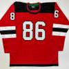 imageFacsimile Autographed Jack Hughes New Jersey Red Reprint Laser Auto Hockey Jersey Size Mens XL