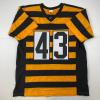 imageFacsimile Autographed Troy Polamalu Pittsburgh Bumble Bee Reprint Laser Auto Football Jersey Size Mens XL