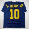 imageFacsimile Autographed Tom Brady Michigan Blue Reprint Laser Auto College Football Jersey Size Mens XL