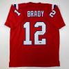 imageFacsimile Autographed Tom Brady New England Red Reprint Laser Auto Football Jersey Size Mens XL