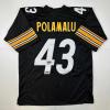 imageFacsimile Autographed Troy Polamalu Pittsburgh Black Reprint Laser Auto Football Jersey Size Mens XL