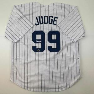 imageFacsimile Autographed Aaron Judge New York Pinstripe Reprint Laser Auto Baseball Jersey Size Mens XL