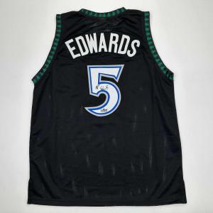 imageFacsimile Autographed Anthony Edwards Minnesota Black Reprint Laser Auto Basketball Jersey Size Mens XL