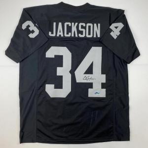 imageFacsimile Autographed Bo Jackson Oakland Las Vegas Black Reprint Laser Auto Football Jersey Size Mens XL