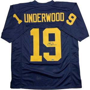 imageFacsimile Autographed Bryce Underwood Michigan Blue Reprint Laser Auto College Football Jersey Size Mens XL