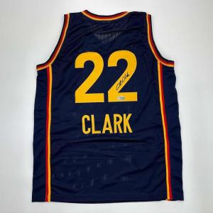 imageFacsimile Autographed Caitlin Clark Indiana Blue Reprint Laser Auto Basketball Jersey Size Mens XL