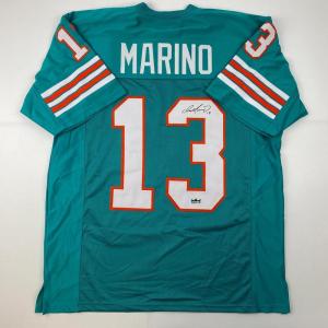 imageFacsimile Autographed Dan Marino Miami Teal Reprint Laser Auto Football Jersey Size Mens XL
