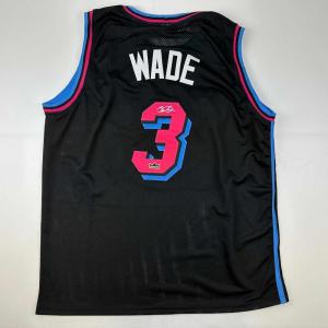 imageFacsimile Autographed Dwyane Wade Miami Black Vice City Reprint Laser Auto Basketball Jersey Size Mens XL
