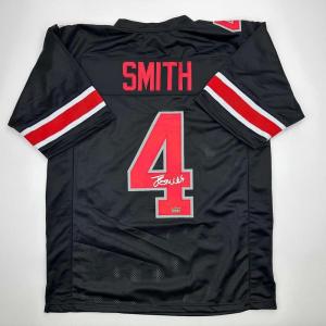 imageFacsimile Autographed Jeremiah Smith Ohio State Black Reprint Laser Auto College Football Jersey Size Mens XL