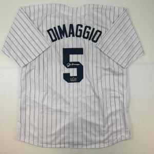 imageFacsimile Autographed Joe DiMaggio New York Pinstripe Reprint Laser Auto Baseball Jersey Size Mens XL