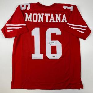 imageFacsimile Autographed Joe Montana San Francisco Red Reprint Laser Auto Football Jersey Size Mens XL