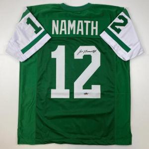 imageFacsimile Autographed Joe Namath New York Green Reprint Laser Auto Football Jersey Size Mens XL