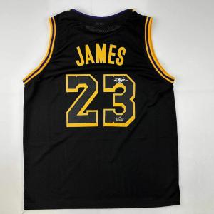 imageFacsimile Autographed LeBron James 23 Los Angeles LA Black Mamba Reprint Laser Auto Basketball Jersey Size Mens XL