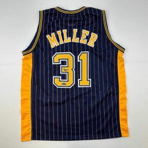 imageFacsimile Autographed Reggie Miller Indiana Blue Pinstripe Reprint Laser Auto Basketball Jersey Size Mens XL