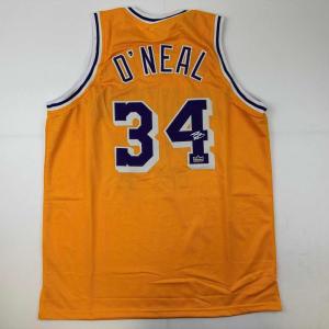 imageFacsimile Autographed Shaquille Shaq ONeal Los Angeles LA Yellow Reprint Laser Auto Basketball Jersey Size Mens XL