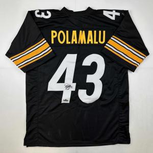 imageFacsimile Autographed Troy Polamalu Pittsburgh Black Reprint Laser Auto Football Jersey Size Mens XL