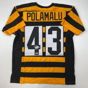 imageFacsimile Autographed Troy Polamalu Pittsburgh Bumble Bee Reprint Laser Auto Football Jersey Size Mens XL