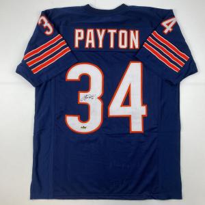 imageFacsimile Autographed Walter Payton Chicago Blue Reprint Laser Auto Football Jersey Size Mens XL