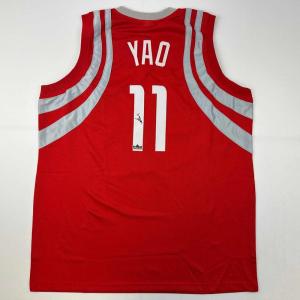 imageFacsimile Autographed Yao Ming Houston Red Reprint Laser Auto Basketball Jersey Size Mens XL