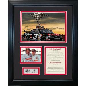 imageFramed Dale Earnhardt Jr ampamp Sr Facsimile Laser Engraved Signature Dual Auto NASCAR 11quotx14quot Photo Sig Collage