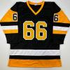 imageFacsimile Autographed Mario Lemieux Pittsburgh Black Reprint Laser Auto Hockey Jersey Size Mens XL