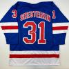 imageFacsimile Autographed Igor Shesterkin New York Blue Reprint Laser Auto Hockey Jersey Size Mens XL