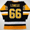 imageFacsimile Autographed Mario Lemieux Pittsburgh Black Reprint Laser Auto Hockey Jersey Size Mens XL