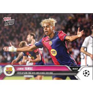 image202425 Topps Now UCL Lamine Yamal 148 Lights Up Semi Final with Unbelievable Solo Goal FC Barcelona Soccer Card
