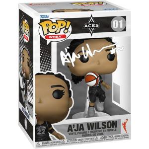 imageAja Wilson 01 Facsimile Signed Reprint Laser Autographed Funko POP Basketball WNBA Las Vegas Aces Figurine with HOFSM Protector Case
