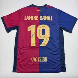 imageAutographedSigned Lamine Yamal FC Barcelona Blue Soccer Jersey Beckett BAS COA