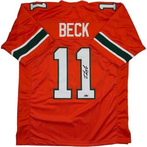 imageFacsimile Autographed Carson Beck Miami Orange Reprint Laser Auto College Football Jersey Size Mens XL