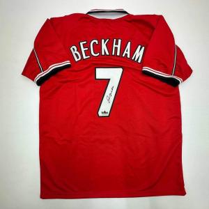 imageFacsimile Autographed David Beckham Manchester United Red Reprint Laser Auto Soccer Jersey Size Mens XL