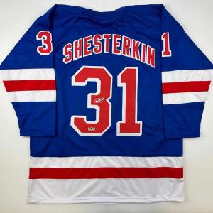 imageFacsimile Autographed Igor Shesterkin New York Blue Reprint Laser Auto Hockey Jersey Size Mens XL
