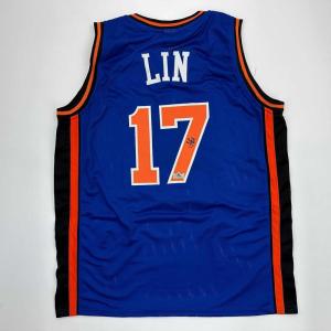 imageFacsimile Autographed Jeremy Lin New York Blue Reprint Laser Auto Basketball Jersey Size Mens XL