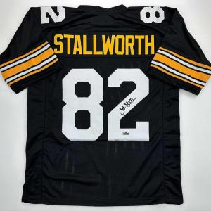 imageFacsimile Autographed John Stallworth Pittsburgh Black Reprint Laser Auto Football Jersey Size Mens XL