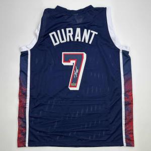 imageFacsimile Autographed Kevin Durant 2024 United States Team USA Blue Reprint Laser Auto Basketball Jersey Size Mens XL
