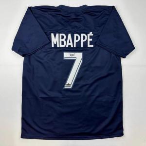 imageFacsimile Autographed Kylian Mbappe PSG Blue Reprint Laser Auto Soccer Jersey Size Mens XL