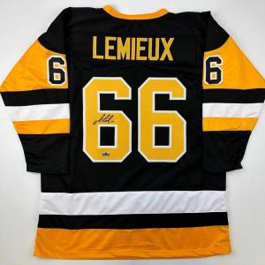 imageFacsimile Autographed Mario Lemieux Pittsburgh Black Reprint Laser Auto Hockey Jersey Size Mens XL