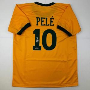 imageFacsimile Autographed Pele Brazil Yellow World Cup Reprint Laser Auto Soccer Jersey Size Mens XL