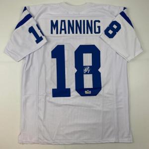 imageFacsimile Autographed Peyton Manning Indianapolis White Reprint Laser Auto Football Jersey Size Mens XL