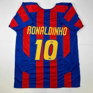 imageFacsimile Autographed Ronaldinho FC Barcelona BlueRed Reprint Laser Auto Soccer Jersey Size Mens XL