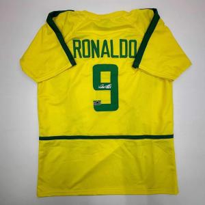 imageFacsimile Autographed Ronaldo Nazario Brazil Yellow World Cup Reprint Laser Auto Soccer Jersey Size Mens XL