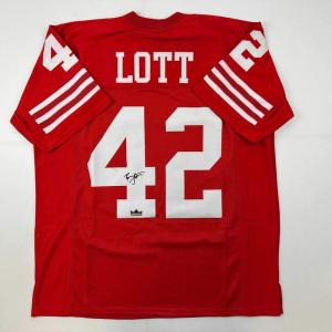 imageFacsimile Autographed Ronnie Lott San Francisco Red Reprint Laser Auto Football Jersey Size Mens XL