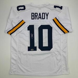 imageFacsimile Autographed Tom Brady Michigan White Reprint Laser Auto College Football Jersey Size Mens XL