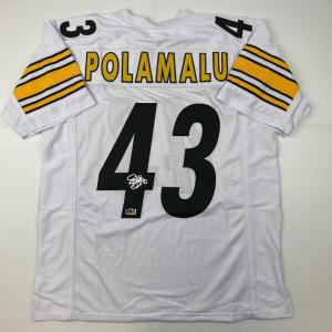 imageFacsimile Autographed Troy Polamalu Pittsburgh White Reprint Laser Auto Football Jersey Size Mens XL