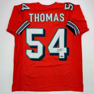 imageFacsimile Autographed Zach Thomas Miami Orange Reprint Laser Auto Football Jersey Size Mens XL