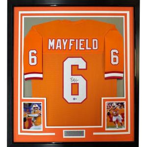 imageFramed AutographedSigned Baker Mayfield 35x39 Tampa Bay Orange Creamsicle Retro Throwback Football Jersey Beckett BAS COA