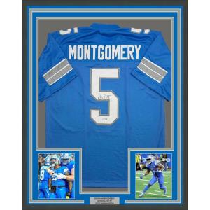 imageFramed AutographedSigned David Montgomery 35x39 Detroit Blue Football Jersey Beckett BAS COA