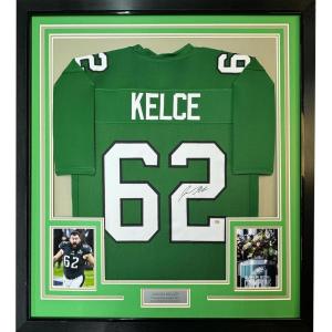 imageFramed AutographedSigned Jason Kelce 35x39 Philadelphia Kelly Green Football Jersey PSADNA COA