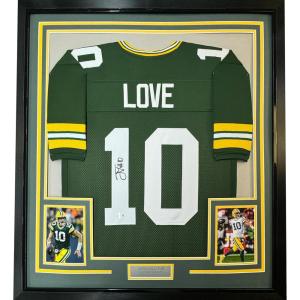 imageFramed AutographedSigned Jordan Love 35x39 Green Bay Green Football Jersey Beckett BAS COA